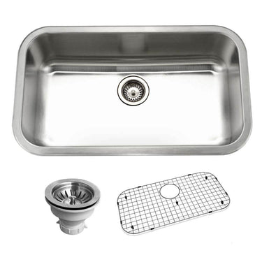 Houzer Belleo 32 inch Stainless Steel Drop-in Topmount Single Bowl Kitchen Sink with Strainer & Grid